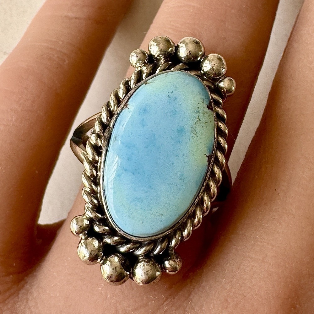 Navajo Blue Golden Hils Turquoise Ring Size 9 Signed Spencer Sterling Native